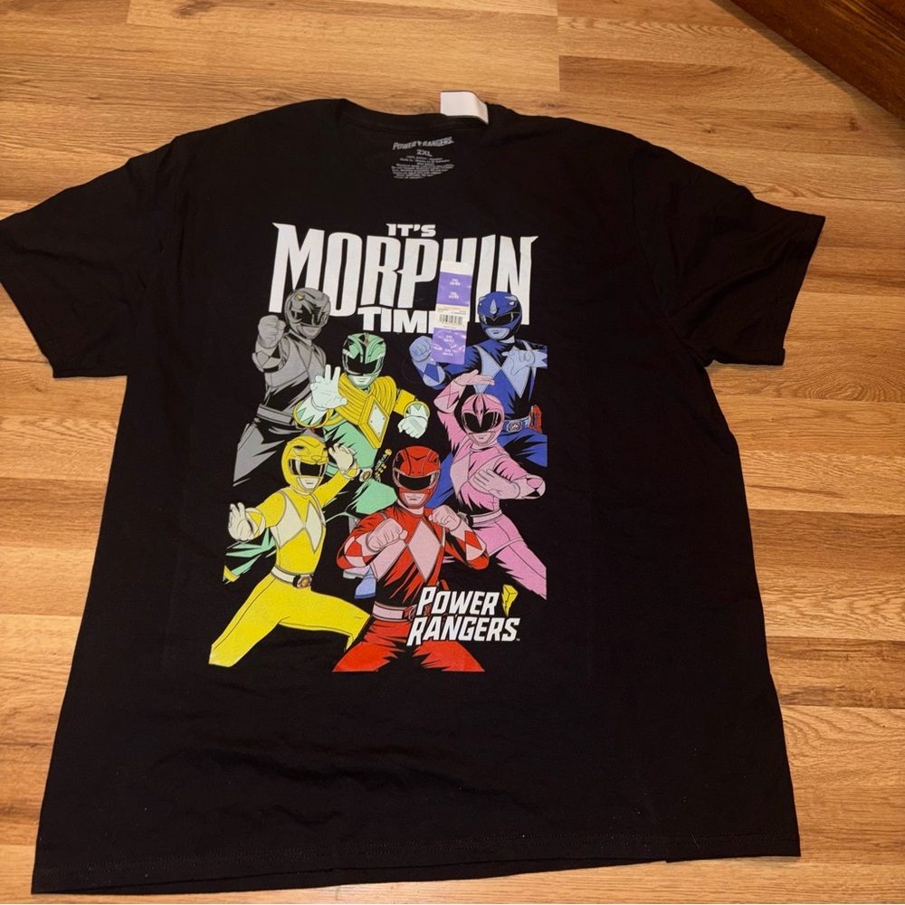 Power Rangers Black Tee with Colorful Characters